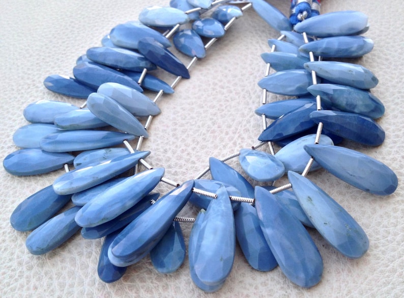 Peruvian BLUE OPAL ELONGATED Faceted Pear Briolettes 12 Strand Brand New 20-25mm,Amazing Quality at Low Price,Superb