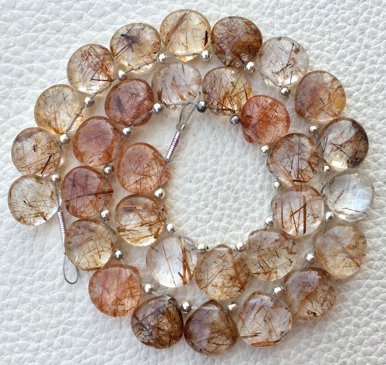 NATURAL Imperial Golden Rutilated Quartz Smooth Heart Shape Briolettes 3 Matched Pair 10x10mm size.Superb Item at Low Price