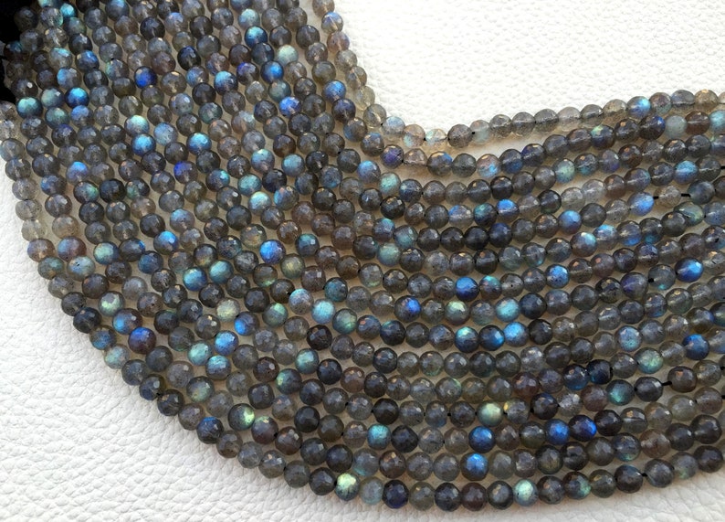 Full 10 Inch Strand 5mm size Rare Blue Flashy Labradorite Faceted Round BALLS Beads.Superb Quality as Photos.