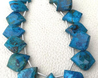 9 Pieces, Natural Blue Chrysocolla Faceted Fancy Leaf Shape Briolettes,17x14mm to 17x14mm Long,Finest Quality,Amazing Color Rare Item.