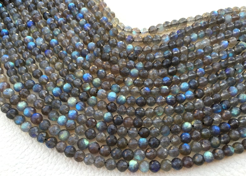 Full 10 Inch Strand 5mm size Rare Blue Flashy Labradorite Faceted Round BALLS Beads.Superb Quality as Photos.