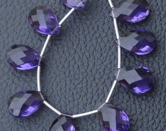 10 Pcs Set, PURPLE Quartz Faceted PEAR Shape Briolettes, 14X9mm Long, 5 Matched Pairs,Superb Item,Wholesale Price