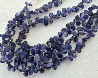 Brand New, Full 8 Inch Long Strand, Natural WATER SAPPHIRE Iolite Faceted Pear Shape Briolettes,7-9mm Size