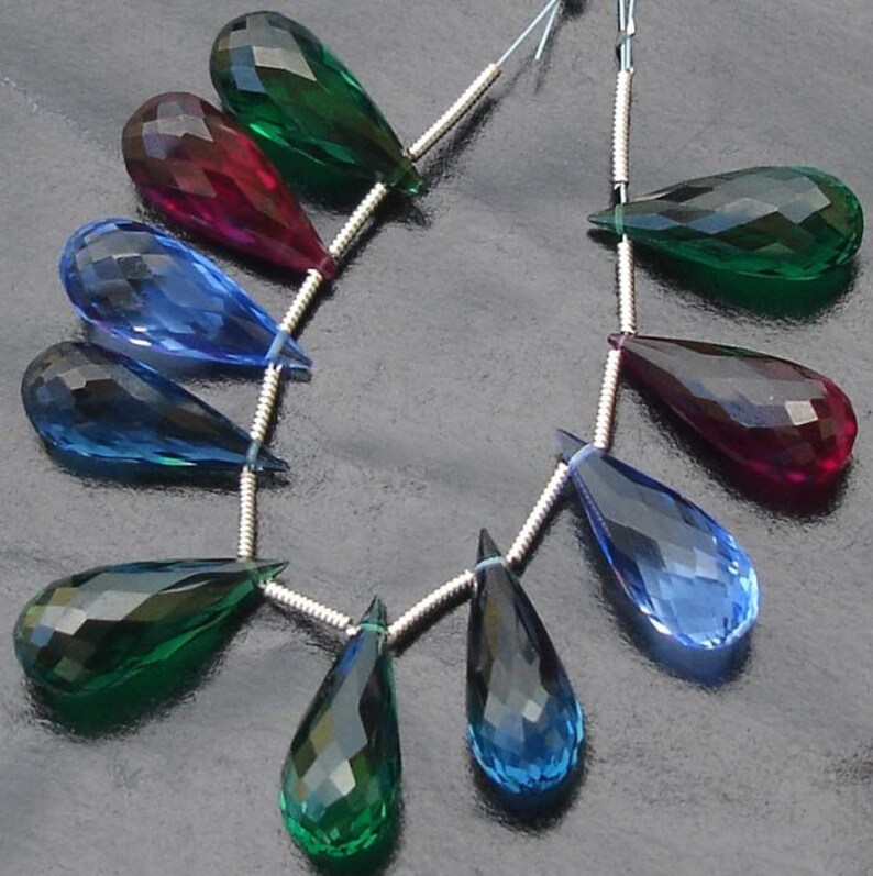 5 Matched pair,Super-Finest AAA Quality Quartz Micro Faceted Elongated Drops Shape Briolettes,20mm Long