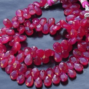 Brand New, 1/2 Strand, Rare Ruby Red Chalcedony Faceted Pear Briolettes,9-10mm Long size,GORGEOUS.