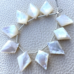 Brand New Cut Shape 4 Matched Pairs Faceted Fancy Shape Briolettes, Natural Mother of Pearl Super Finest-Quality,New Shape,16x12mm Size.