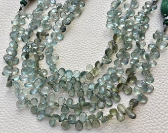 Brand New, Full 8 Inch Long Strand, Superb-MOSS AQUAMARINE Faceted Pear Shape Briolettes, 6-7mm size,Superb Item