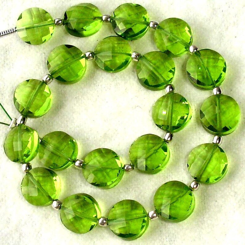 PARROT GREEN QUARTZ Faceted Flat Coin Shape Briolettes,8mm Size,Great Price Amazing Item New Arrival,8 Inch Long Strand