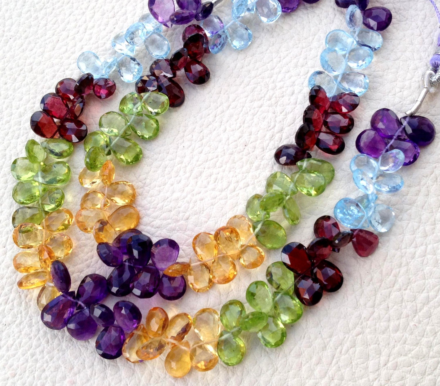 新品、フル 7 インチ ストランド、マルチ天然石ファセット ペア