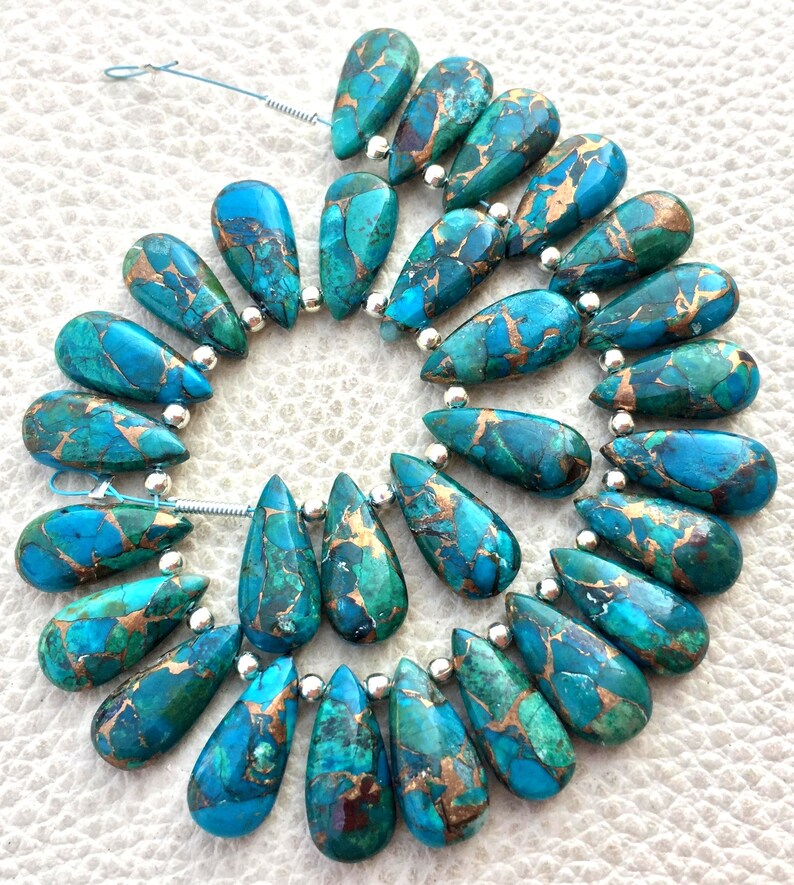 15x7mm size.Superb Item at Low Price BLUE PARAIBA Copper Turquoise Smooth Pear Shape Briolettes 4 Matched Pair