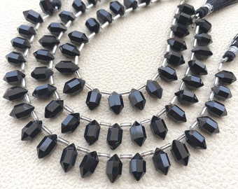 Full 7 Inch Long Strand,Natural BLACK ONYX Faceted 2 Side Pointed Pencil Shape Briolettes,11.50-11mm Long Shape Briolettes.