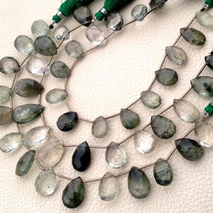New arrival,Full 8 Inch Strand, GREEN RUTILATED QUARTZ Faceted Pear Shape Briolettes, 14-15mm Size,Great Quality at Low Price