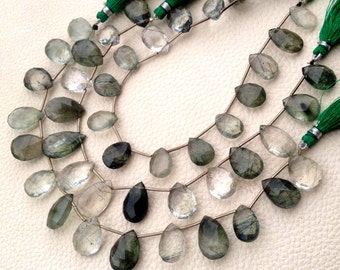 New arrival,Full 8 Inch Strand, GREEN RUTILATED QUARTZ Faceted Pear Shape Briolettes, 14-15mm Size,Great Quality at Low Price