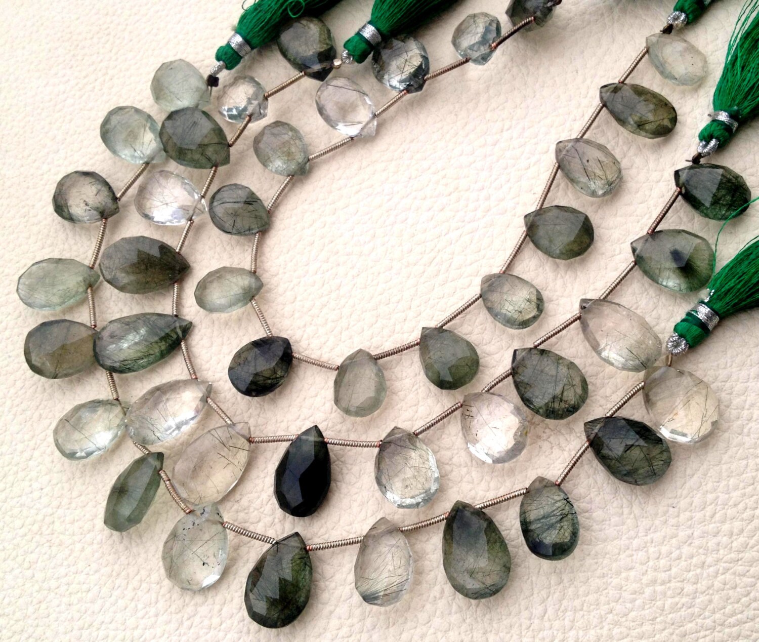 Sea Green And Grey Long Crystal Strand