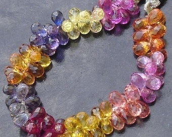 FULL Strand, 100 Pcs of Extremely Beautiful Multi Color Corundum QUARTZ,Micro Faceted Tear Drop Briolette 7-8mm Long aprx.