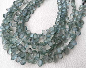 Brand New, Full 8 Inch Long Strand, Superb-MOSS AQUAMARINE Smooth Pear Shape Briolettes, 8-6mm size,Superb Item