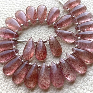 4 Matched Pairs,15x7mm Smooth Pear,Natural RED Strawberry Quartz Smooth Pear Shape Briolettes Great Quality at Low Price