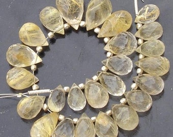 AAA GOLDEN RUTILATED Quartz, Micro Faceted Drops Shape Briolettes,9-12mm size,15 Rare Pieces