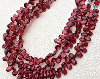 Brand New, Full 9 Inches, SUPERB Very- Very-Finest AAAAA Quality, PYROPE Red Garnet Faceted Pear Briolettes, 7-6.5mm Aprx.