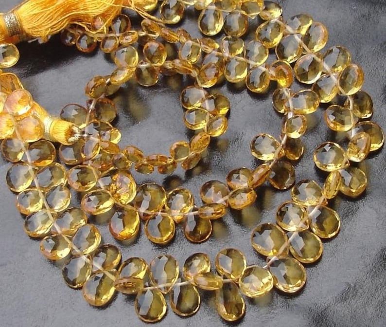 RARE Full 8 Inch Long Strand,Superb-Finest Quality Citrine Faceted Pear Shape Briolettes,8-9mm size aprx.Great VERY RARE