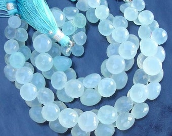 3 Inches Strand, Peru Aqua. Blue Chalcedony Micro Faceted Onions Briolettes,8-9mm Long size,GORGEOUS.