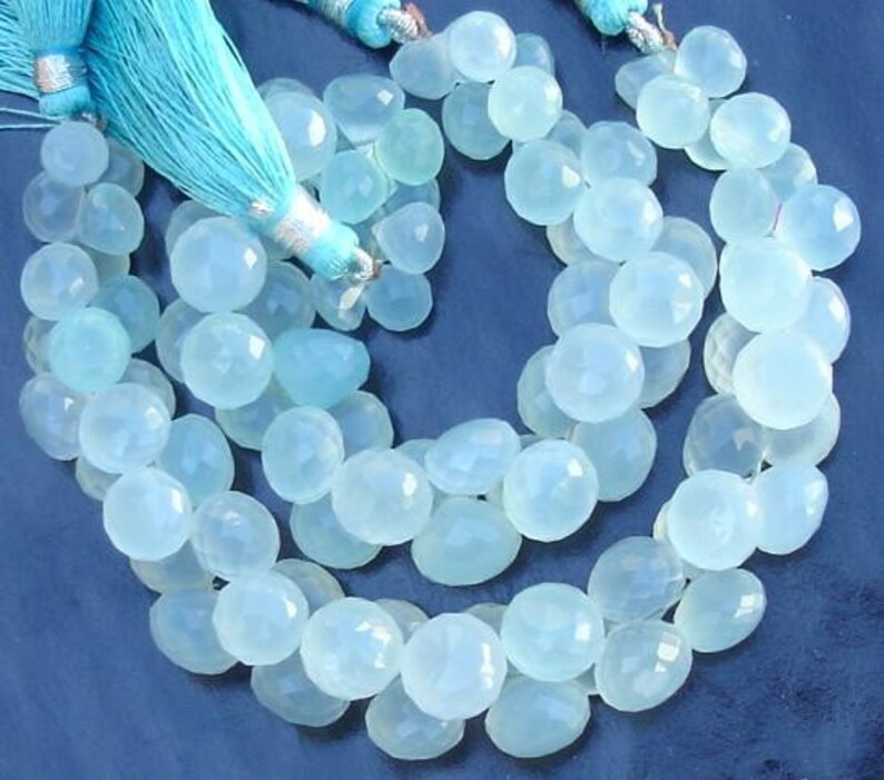 Peru Aqua 3 Inches Strand Blue Chalcedony Micro Faceted Onions Briolettes,8-9mm Long size,GORGEOUS.