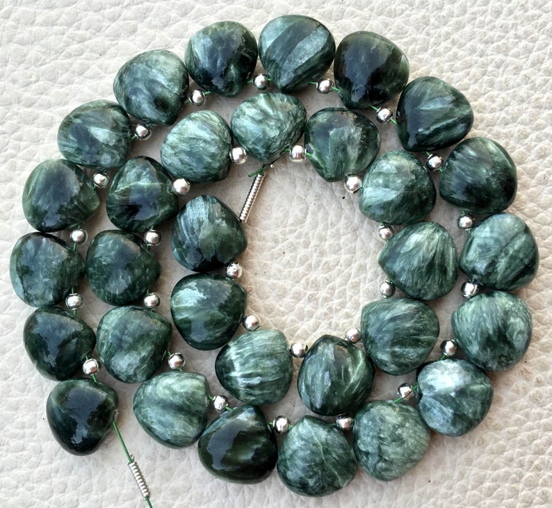 10x10mm size.Superb Item at Low Price 4 Matched Pair NATURAL Chatoyant Seraphinite Smooth Heart Shape Briolettes