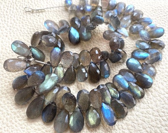 13-12mm Long,GIANT SIZE Blue Flashy Labradorite Elongated Faceted Pear Shape Briolettes,Finest Quality at Low Price.Limited Stock.