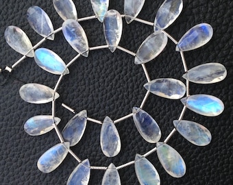 Brand New, 4 Matched pairs,Extremely Blue FLASHY RAINBOW Moonstone Faceted Pear Shape, 15x7mm,AMAZING