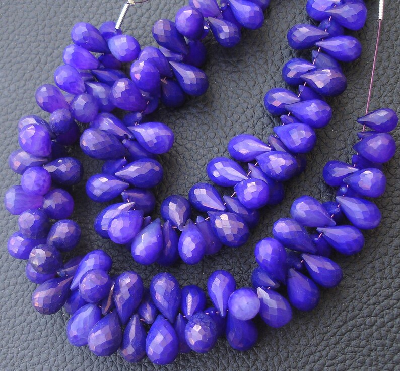 Brand New 6 Inches Strand Rare Amethyst Purple Chalcedony Faceted DROPS Briolettes,9-12mm Long size,GORGEOUS.
