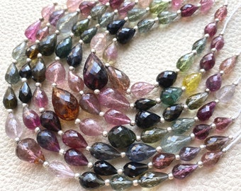 Brand New, Natural Multi TOURMALINE Faceted Full Drill Drops Shape Briolettes,Full 6 Inch Long Strand,8-6mm Size.