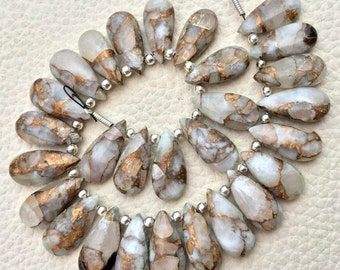 4 Matched Pair, Copper Calcite Smooth PEAR Shape Briolettes, 15x7mm size.Superb Item at Low Price