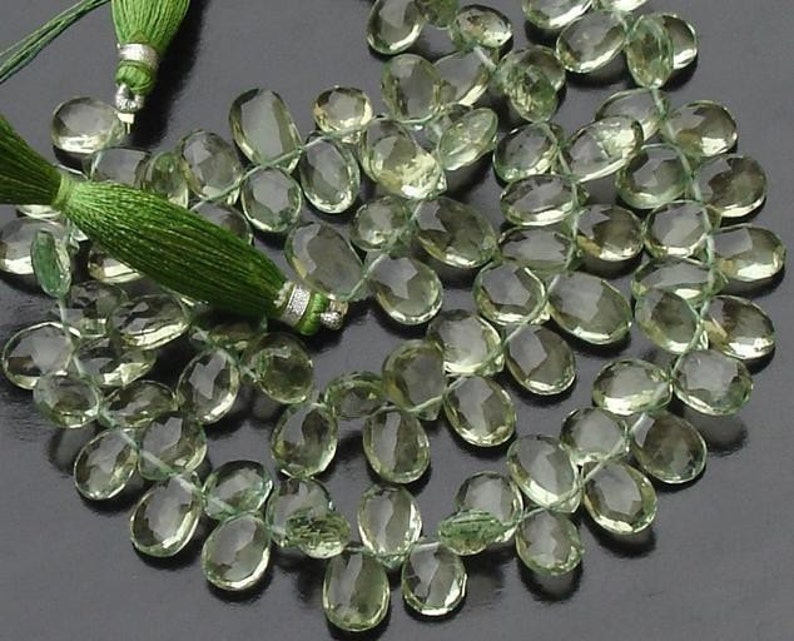 Gorgeous Quality GREEN AMETHYST Faceted Pear Shaped Briolettes Wholesale Price Offer,Full Strand 10-11mm Size