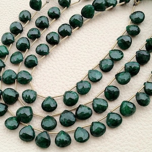 8 Inch Full Strand, AAA Quality Unique NATURAL Green Emerald Faceted Heart Shape Briolette, 8-9mm,Great Value Item