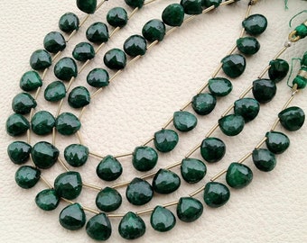 8 Inch Full Strand, AAA Quality Unique NATURAL Green Emerald Faceted Heart Shape Briolette, 8-9mm,Great Value Item