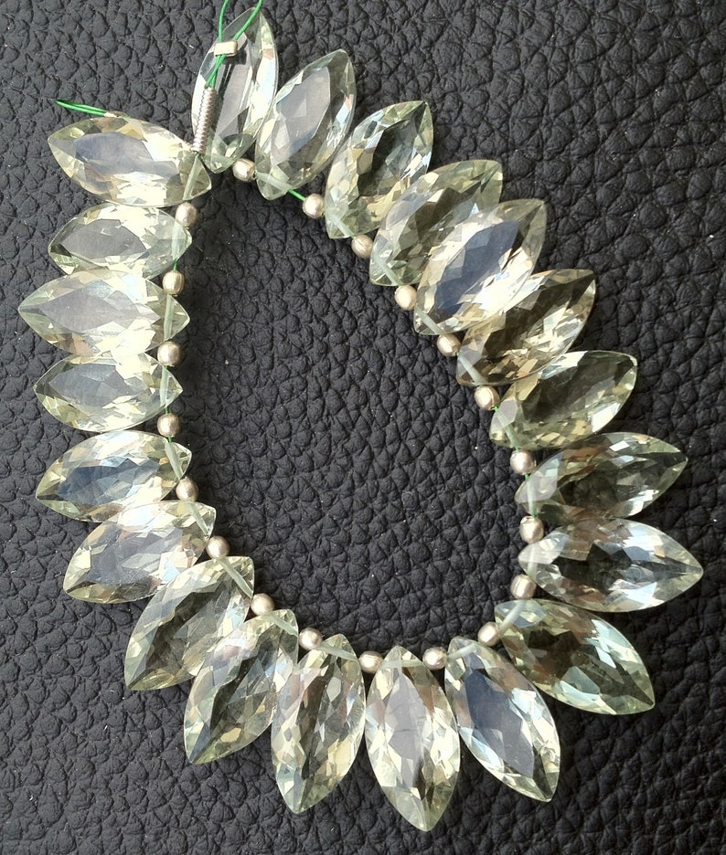 Brazil GREEN AMETHYST Faceted Cut MARQUISE Shape Briolettes,16X8mm size,Amazing 20 Pieces of Rare Cut 4 Strands,Brand New