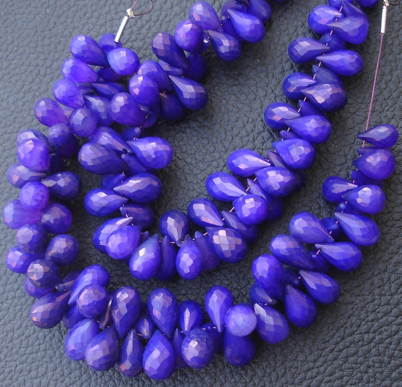 Brand New 6 Inches Strand Rare Amethyst Purple Chalcedony Faceted DROPS Briolettes,9-12mm Long size,GORGEOUS.
