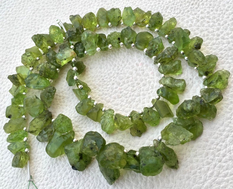 Brand New,Rare Amazing Natural PERIDOT Hammered Rock Nuggets Tip Drilled ,8-10mm,Full 8 Inch Strand,Amazing Rare Item image 3