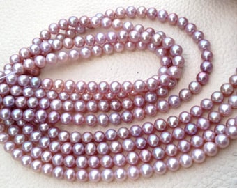 Brand New, LAVENDER Pink Pearl Smooth Round Balls, 5mm Size, Full 16 Inch Long Strand,SUPER-FINEST-Natural- Fresh-  Water Perals