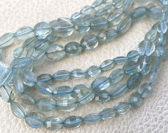 Brand New, Finest Quality Full 16 Inch Long Strand, Superb-Natural Shaded AQUAMARINE Faceted Oval Shape Briolettes, 10-6mm size,Superb Item