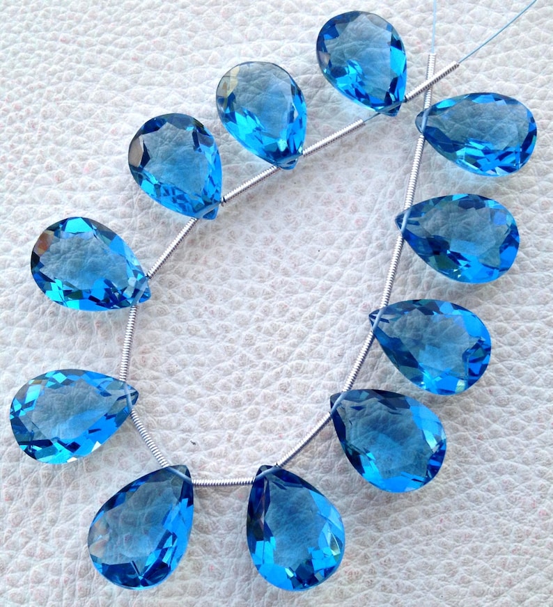 New Cut Faceted Pear Shape Briolettes,18x13mm Long,Superb Superb LONDON BLUE Quartz 3 Matched pairs