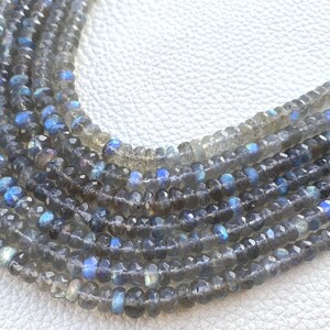 Nieuwe aankomst, ZELDZAME blauwe flashy labradoriet micro facet rondellen, volledige 13 inch strand, 5,5-5 mm, uitstekende kwaliteit. tegen een lage prijs
