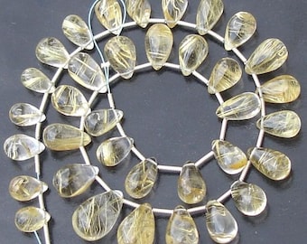 Rare Quality GOLDEN RUTILATED Quartz Smooth Drops Shape Briolettes,10-12mm long,Great Price Rare Item