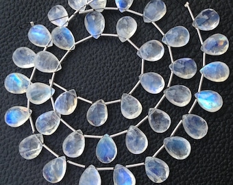 Brand New, 4 Matched pairs,Extremely Blue FLASHY RAINBOW Moonstone Faceted Pear Shape, 12x9mm,AMAZING