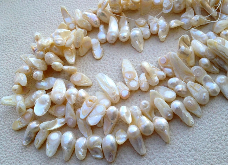Brand New FRESH WATER PEARL Smooth Tip Drilled Nuggets Shape Briolettes,10-18mm Long size,Full 15 Inch Strand,Gorgeous Item