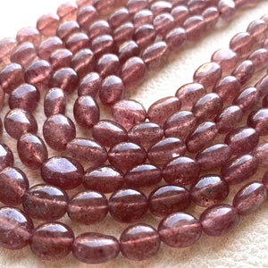 Brand New,Natural Red Strawberry Quartz Smooth Oval Nuggets,Full 14 Inch Long Strand 9-7mm Size,Finest Quality.