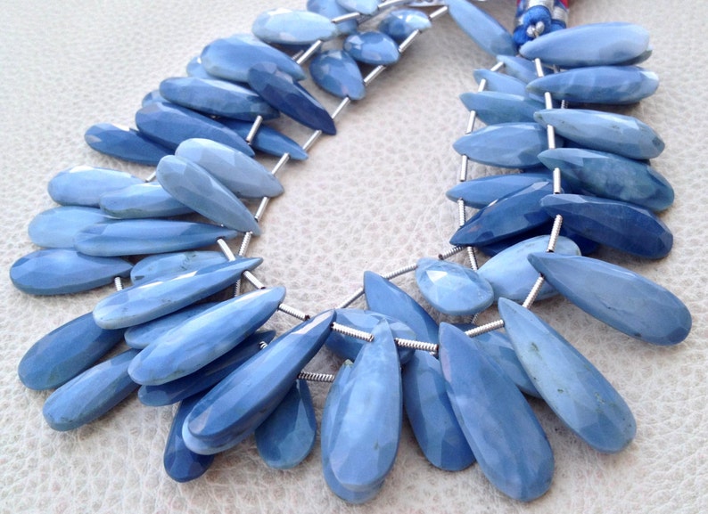 Peruvian BLUE OPAL ELONGATED Faceted Pear Briolettes 12 Strand Brand New 20-25mm,Amazing Quality at Low Price,Superb