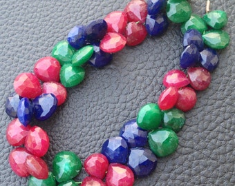 New Arrival, Dyed Natural Ruby, Emerald & Sapphire Faceted Heart Shape briolettes, 8-9mm, Finest Item