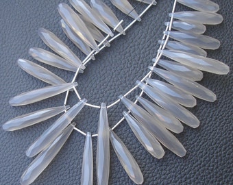 8 Inch Long Strand, 30-35mm Long, GREY Chalcedony Elongated Drops Shape Briolettes,Superb-Finest Quality