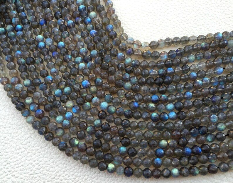 Full 10 Inch Strand 5mm size Rare Blue Flashy Labradorite Faceted Round BALLS Beads.Superb Quality as Photos.